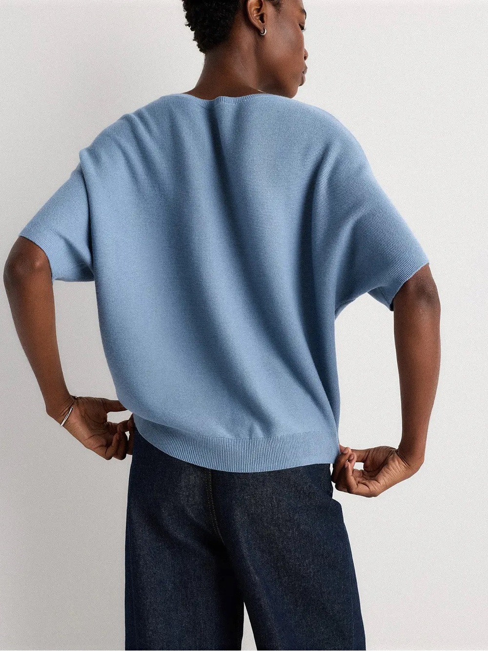 NWT Quince Cotton Cashmere Dolman Sweater Blue Relaxed Fit L Coastal Capsule - Picture 10 of 10